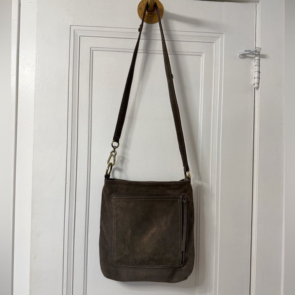 Carla Mancini suede Leather bronze shimmer large Crossbody Bag